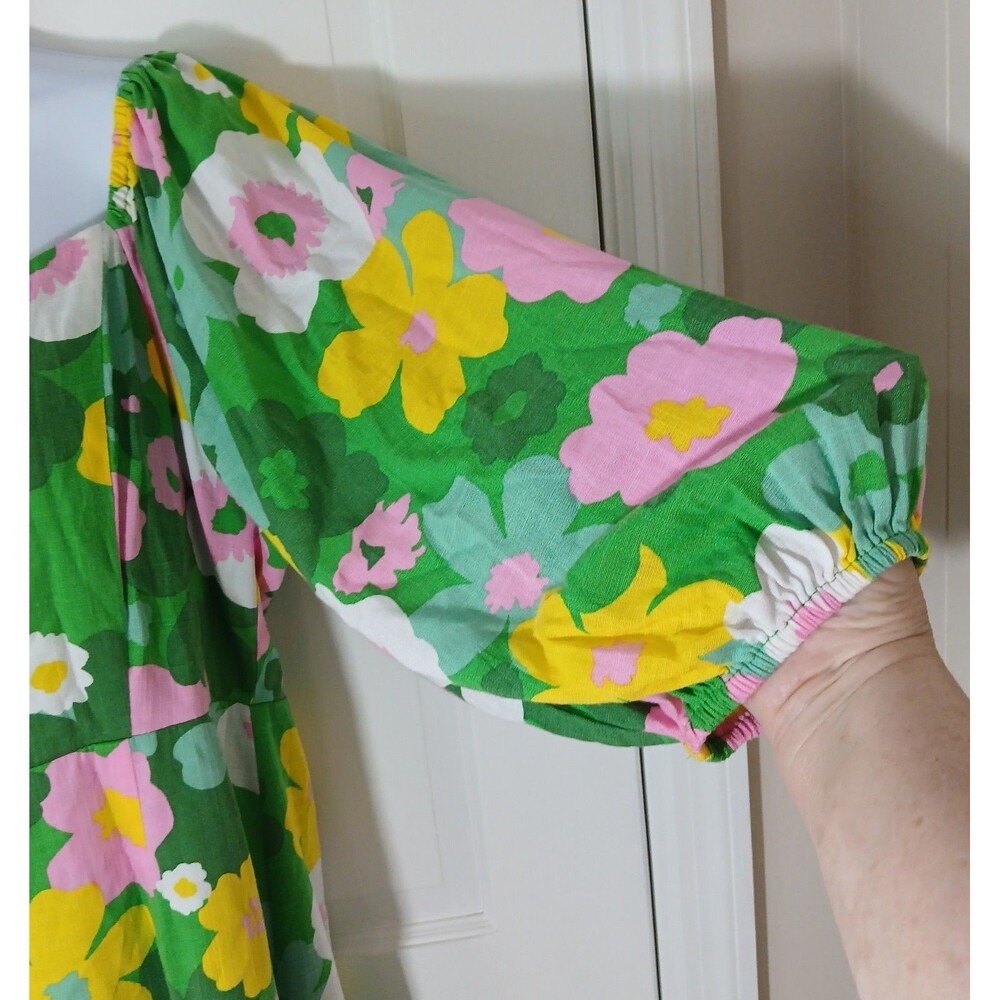 Sugarlips Women's Large Green Floral Mini Dress Puff Sleeve Square Neck - Picture 5 of 16